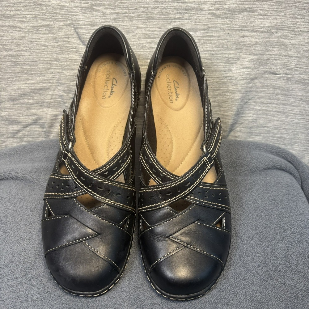 Clarks Collection Ashland Spinm Black Leather Loafers Womens Size 8.5 M Medium